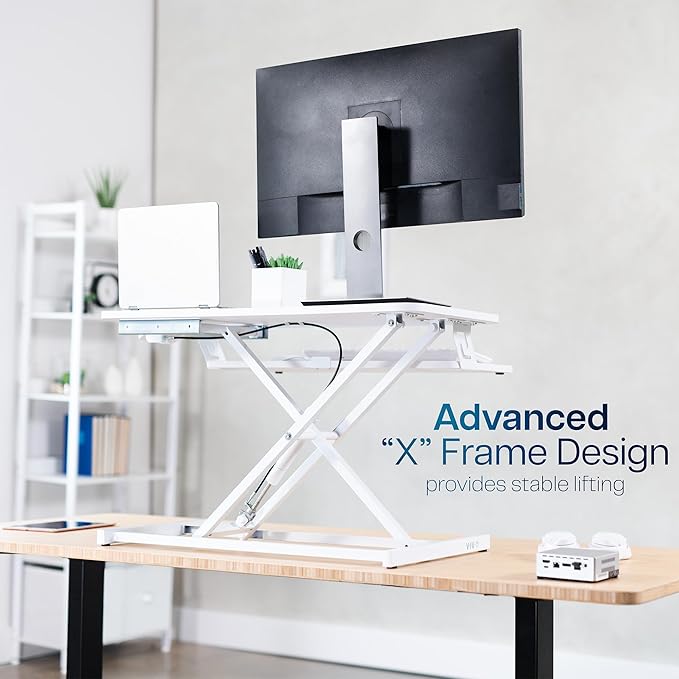 VIVO Desk Converter 32 inch Height Adjustable, MDF Wood Sit to Stand Riser, White, DESK-V000SW