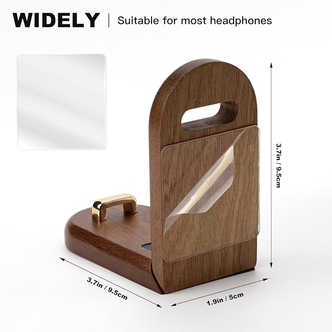 Wood Headphone Stand Wall Mount Holder, Sticky Headset Hook, Under Desk Headphone Hanger,Foldable Desk Headphone Hanger Earphone Clamp for Audio,Studio & Gaming Headphones, moderate