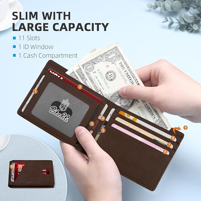 Zitahli Bifold Wallets for Men - Slim RFID Leather Credit Card Holder for 6-11 Cards, Minimalist Thin Wallet with ID Window & Cash Slot,Front Pockt Carteras Para Hombres, Birthday Gifts for Men | Slim, RFID Blocking, Premium, Front Pocket, Gift Box, Le...