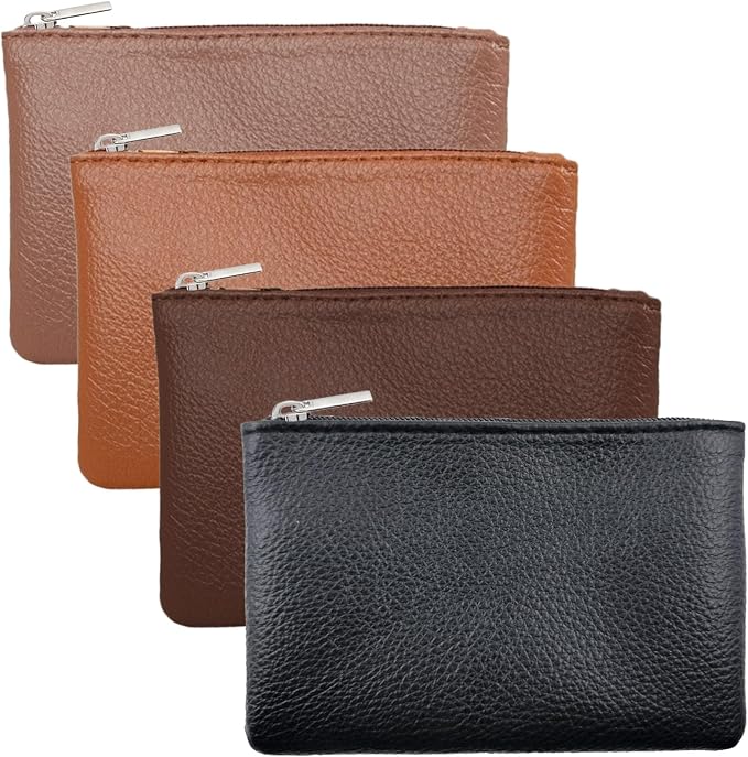 4 Pcs Leather Coin Purse Pouch for Men Women, Small Change Purse with Zipper Small Change Purse for women Mini Coin Pouch for Women Small Pouch for Purse Small Coin Bag Change Purse for Coins Card Key