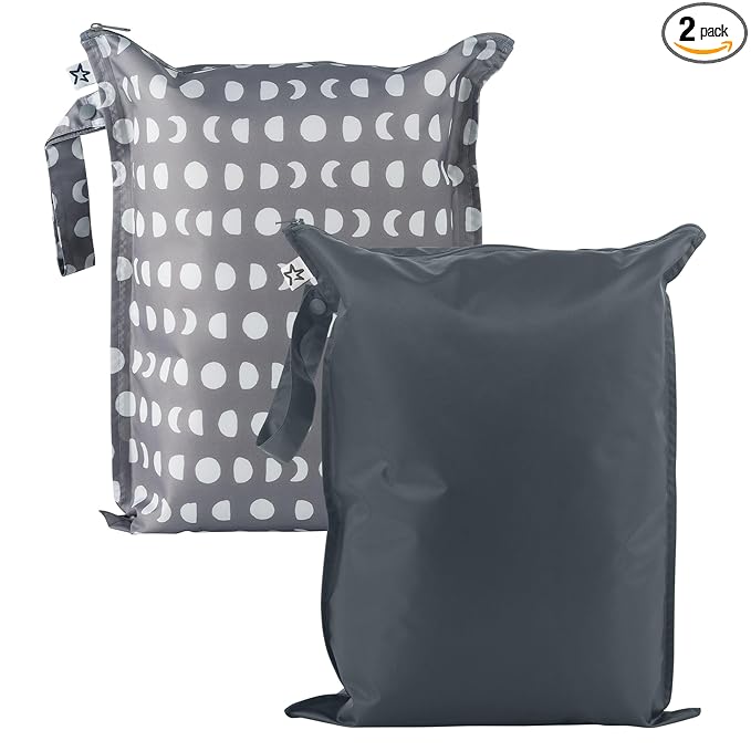 Tiny Twinkle Mess Proof Wet Bags | 2-Pack Reusable Waterproof Wet Bags for Swimsuits | Baby Clothes | Travel & Diaper Bag (Luna)