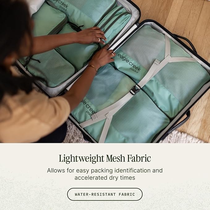 Eagle Creek Pack-It Reveal Compression Cube - Compression Packing Cubes for Optimizing Luggage Space - Convenient Top Handle - Self Repairing Zippers - Small - Willow Green