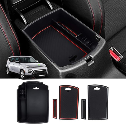 Autorder Center Console Organizer for Kia Soul 2020 2021 2022 2023 2024 2025 2026 Accessories Armrest Storage Box Secondary Insert Tray with 2 Color Mats