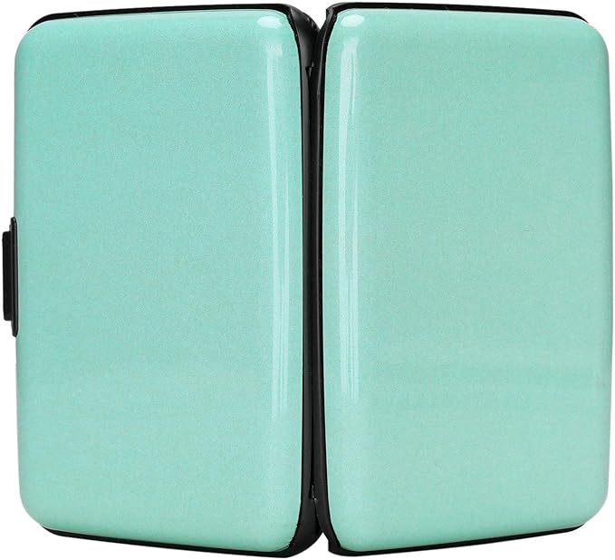 ELFISH Mini RFID Aluminum Wallet Credit Cards Holder Business Card Case Metal ID Case for Men Women (Light blue)