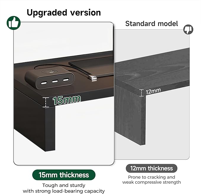 Monitor Stand Riser, Desktop Stand for PC/Laptop/Printer, Wood Monitor Riser with Storage, Computer Stand Keyboard Organizer, Black, 15.7 Inch