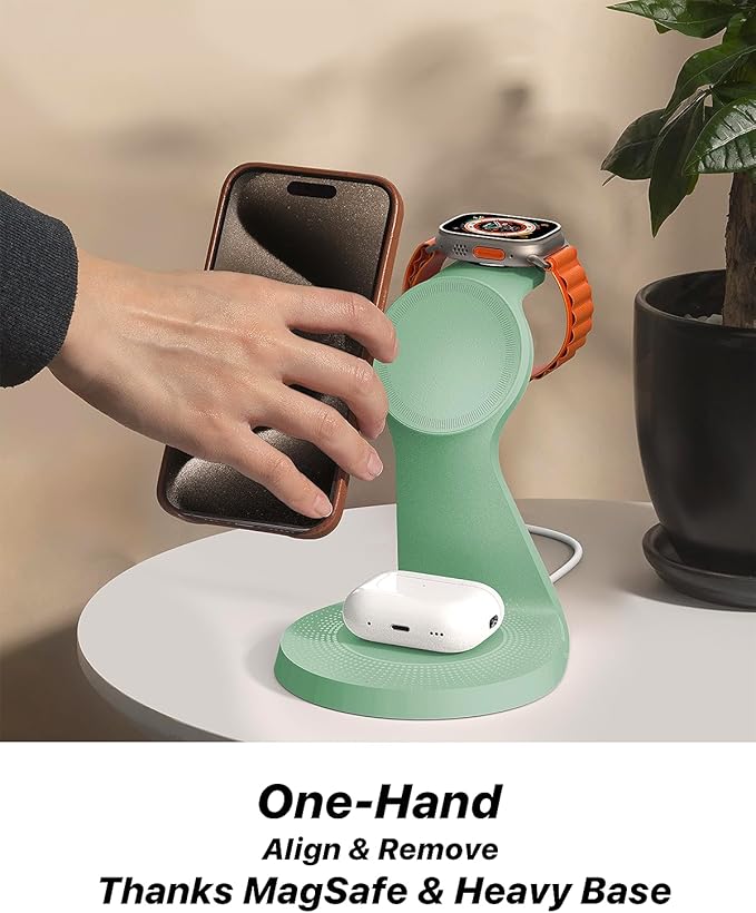 3 in 1 Charging Station for Apple Devices,Mag-Safe Charger Stand Fast Charging,Wireless Charger for iPhone17/ Air/16/15/14/13/12 Series,& AirPods,& iWatch(USB-C Charger Included)