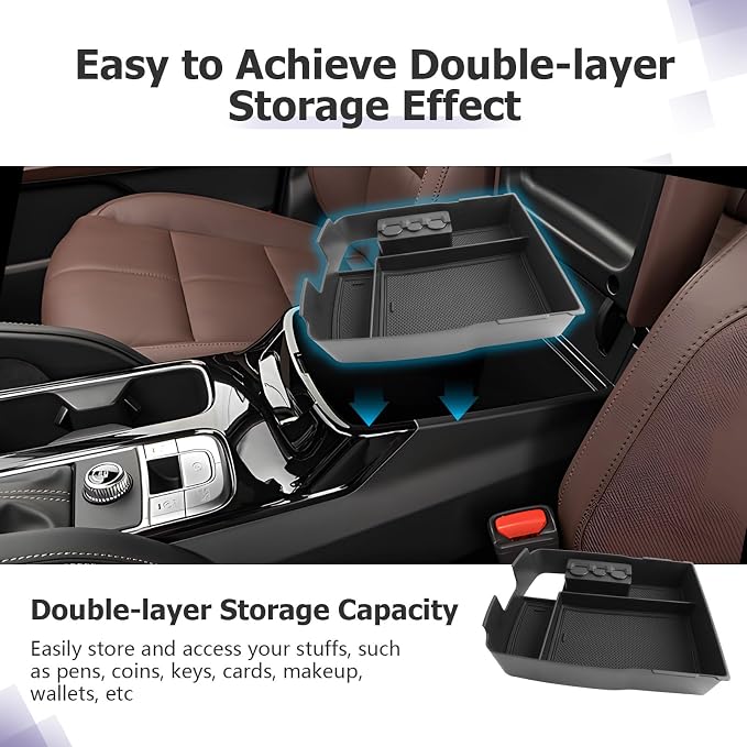 LUWU 2025 2026 Telluride Center Console Organizer for 2020 2021 2022 2023 2024 2025 2026 Telluride Accessories Armrest Console Storage Box Insert Tray with Coin Box ABS Material Black