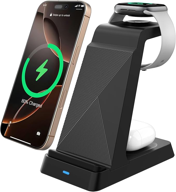 2026 3 in 1 Charging Station Fast Charging for iPhone,Wireless Charger for iPhone 17 16e 16 15 14 13 12 11 X Pro Max & Apple Watch - Wireless Charging Station for AirPods 4 3 2 Pro