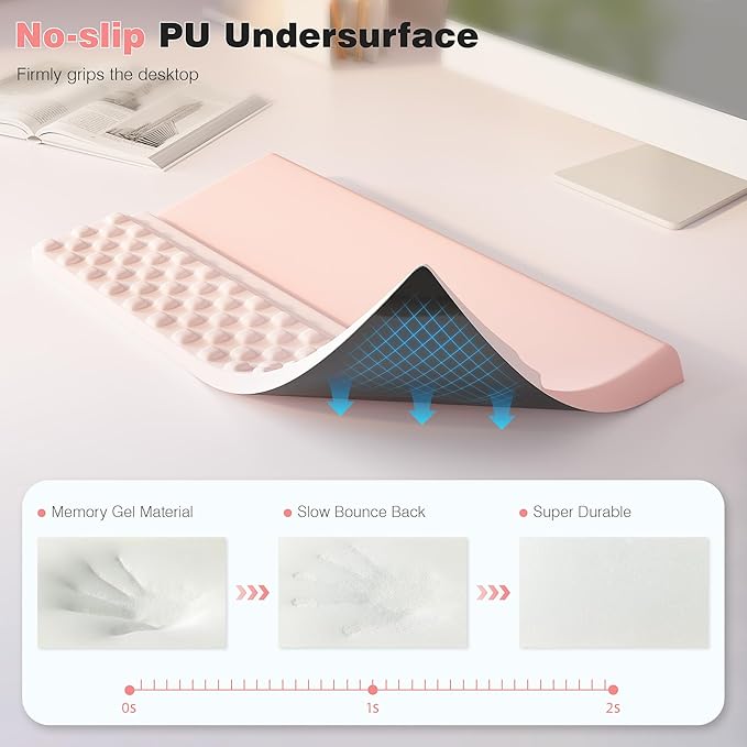 Ospelelf Keyboard Wrist Rest, Ergonomic Memory Foam Wrist Support for Typing & Gaming, Tilted Keyboard Pad, Aesthetic Desk Accessories for Office, Relief for Carpal Tunnel & Wrist Pain, Pink White