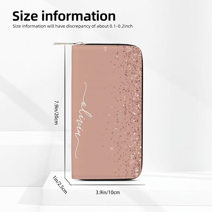 Blush Pink Rose Gold Glitter Wallet for Men Women Elegant Long Clutch Zip Around Travel Leather Coin Purse Large Capacity Credit Card Holder Handbag