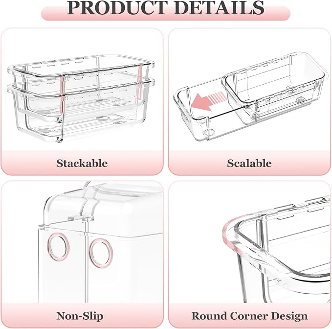 DILIBRA 12 Pcs Clear Extendable Drawer Organizer, Adjustable Drawer Storage 2-Size Desk Drawer Organizer, Plastic Non-Slip Storage Bins for Makeup Cosmetic Jewelries Utensils Stationery Dressers