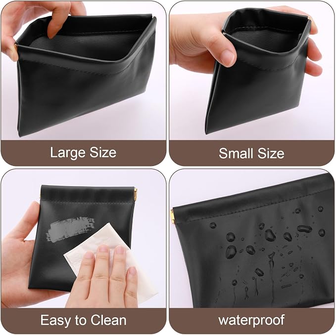 2 PCS Ladies Small Makeup Bag for Purse,Small Makeup Pouch,Purse organizer,Coin purse lipstick Cosmetic Accessories Organizer,Travel Set Organizer,Waterproof Portable Zipperless Self-Sealing(Black)