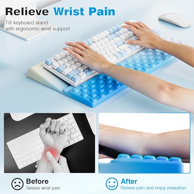 Ospelelf Keyboard Wrist Rest, Ergonomic Memory Foam Wrist Support for Typing & Gaming, Tilted Keyboard Pad, Aesthetic Desk Accessories for Office, Relief for Carpal Tunnel & Wrist Pain, Blue