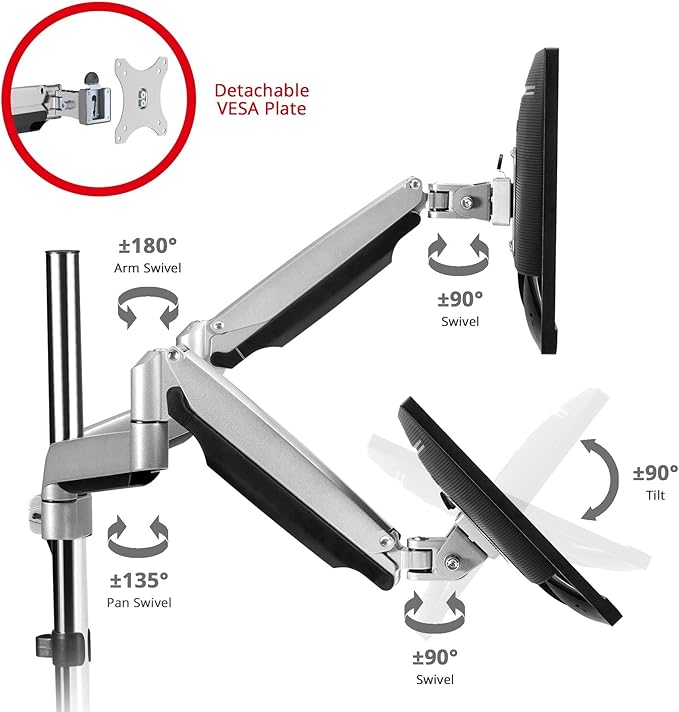 SIIG Dual Monitor Stand for 13" to 32", Premium Desk Mount with USB and Audio Ports, Height Adjustable, Tilt and Swivel, Max VESA 100x100mm, C-Clamp, Each Arm Holds 19.8 lbs (CE-MT2X11-S1)