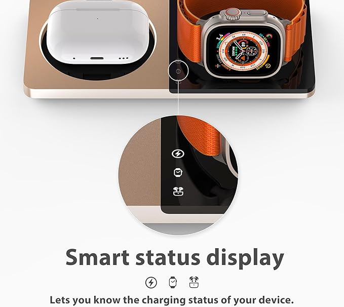 3 in 1 Charging Station for Apple Devices: Mag-Safe Charger Stand Fast Charging, Wireless Charger for iPhone 17 Air 16 15 14 13 12 Series, Apple Watch Series 1-9/Ultra, AirPods Pro (Golden)