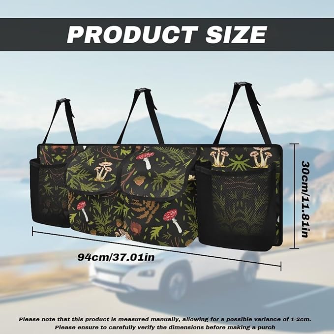 Wild Mushroom Printed Hanging Car Trunk Storage Organizer Car Interior Accessories with 4 Pockets & 3 Adjustable Stras for Grocery Your Space Saving Expert