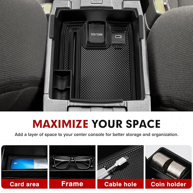 Autorder Center Console Organizer for 2019-2026 Toyota Corolla/ 2022-2026 Corolla Cross Accessories Car Armrest Storage Box Middle Console Tray Container with Non-Slip Silicone Mats
