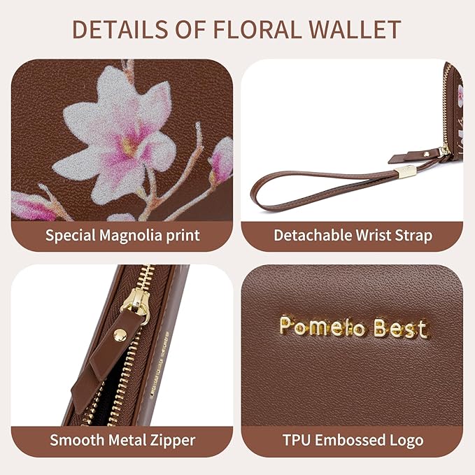 Pomelo Best Womens Wallet RFID Blocking Leather Multi Credit Card Large Capacity Wristlet Zip Around Long Wallets for Lady