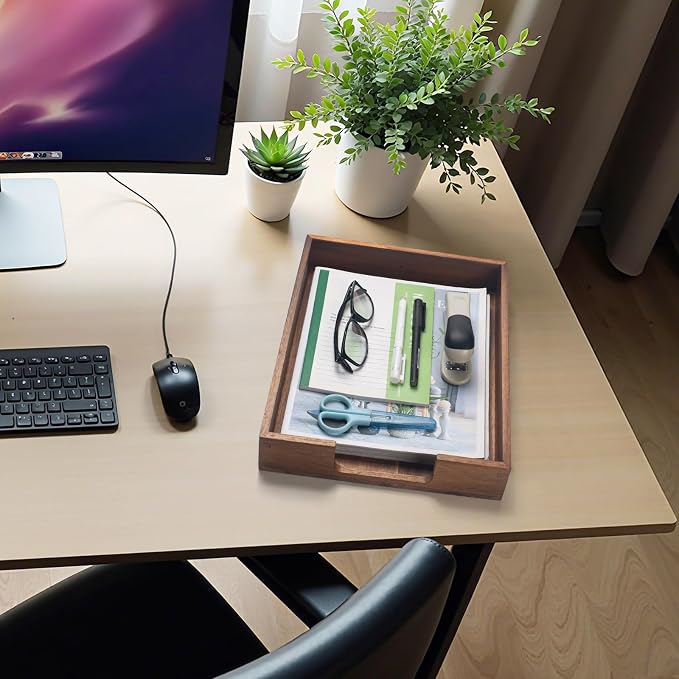 Wood Letter Tray, Acacia Wood Desk Tray, Wooden Desk Organizer, A4 Paper, Document, File, Mail, Magazine Storage Basket for Office, Classroom, Home Desktop