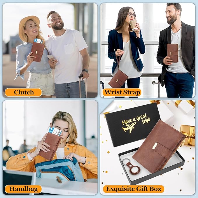 HUANLANG Passport Holder with Airtag for Women/Men, Airtag Passport Wallet for Travel Leather Passport Holder RFID Blocking,Travel Passport Walelt with Credit Card Holder