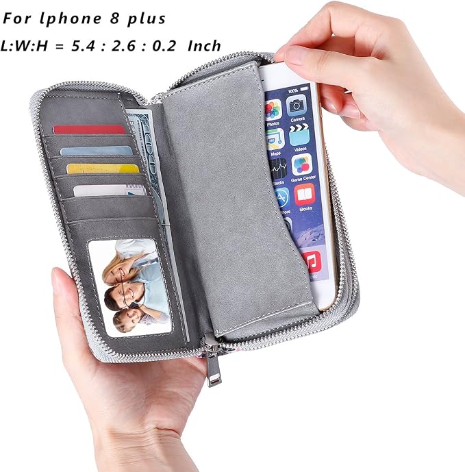 Cellphone Wallet for Women Dual Zipper Long Purse with Removable Wristlet