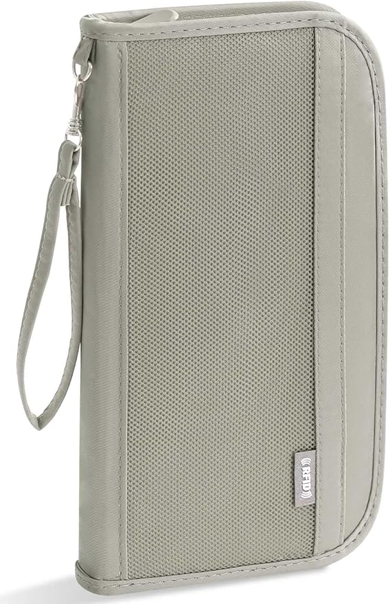 Passport Holder for Travel, Rfid Blocking Passport Wallet Travel Documents Organizer, Waterproof Family Passport Holder with Wrist Strap for Men & Women, Grey