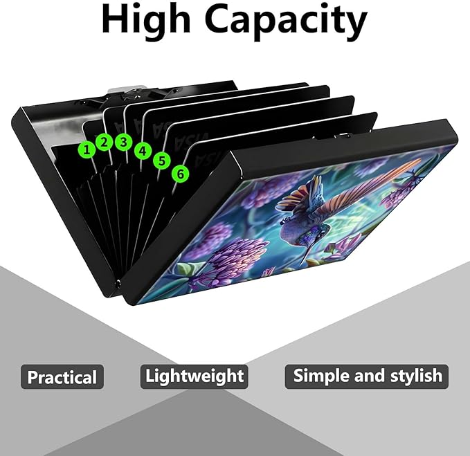 Credit Card Holder, Hummingbird Design Mini RFID Blocking Aluminum Wallet Slim Metal Hard Case Shell Travel Wallet ID Case Small Credit Cards Case Business Cards for Women Men Girls