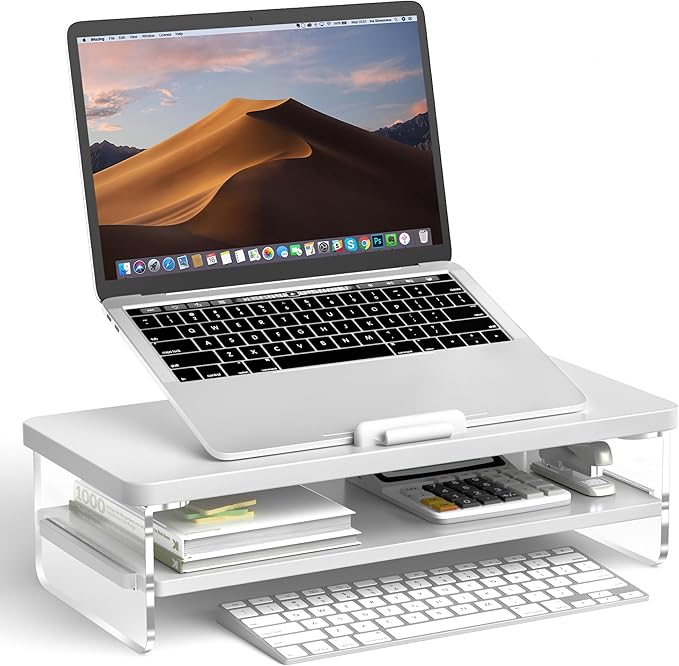 2-Tier Laptop Stand Adjustable Riser Holder,Ventilated Cooling Ergonomic Computer Desk Organizer for 10-17.3" Notebook,Desktop Storage Compatible with MacBook,Dell,HP,Lenovo