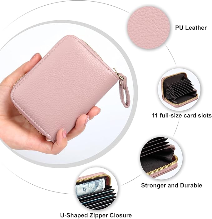 EcoVision Credit Card Holder RFID Card Case Wallet, Small Accordion Zipper Card Case Holder, Card Organizer Case for Women Men