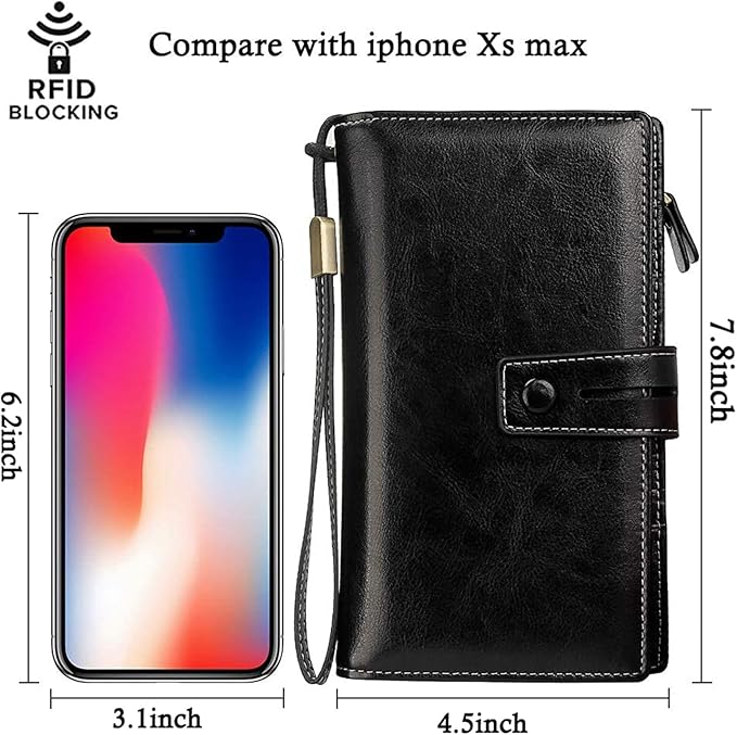 FT FUNTOR Women's Big Fat RFID Blocking Wallet Leather Zip Around Clutch Large Phone Organizer Wristlet