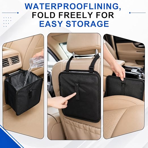 Car Trash Can, Foldable Hanging Car Trash Bag, 2 Gallon Leakproof Waterproof Auto Garbage Bag with Liner, Collapsible Car Interior Accessories Essentials for SUV Truck RV, Black