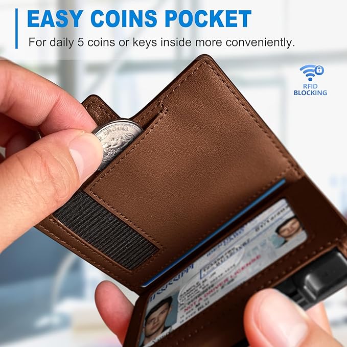 miyozi Men Wallet,with Money Clip Coins Pocket ID Window,Slim Front Pocket RFID Blocking Pop-up Card Holder 3.9"x 2.7", Gift Boxed