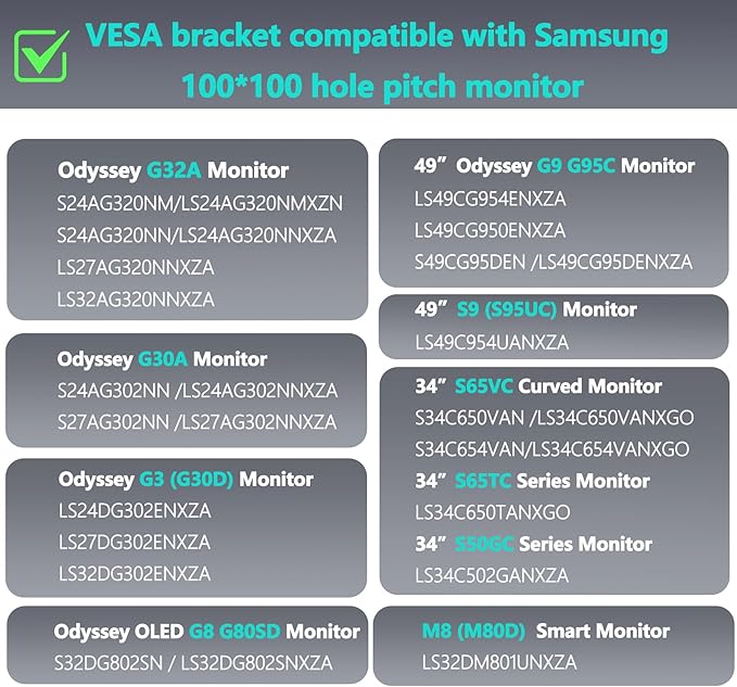 Odyssey OLED G8 G80SD VESA Mount Adapter Compatible with Samsung G8 (G80SD), G3 (G30D), G32A,G30A,S65VC,S65TC,S50GC, M8 (M80D),Odyssey G9 G95C,S9 (S95UC) Monitor for 100 * 100mm VESA