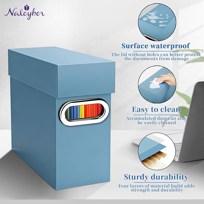 File Organizer Box with Lid & Handle, Thickened Cardboard Hanging File Folder Storage Boxes for Letter Size, Portable Filing Organizer for Office, Home, Classroom, Dusty Blue 2 Pack