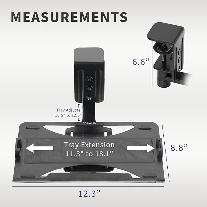 VIVO Clamp-on 12 x 9 inch Rotating Laptop Tray, Extra Sturdy Single Desk Swivel Clamp, Ergonomic Typing, Black, MOUNT-LAP1CB
