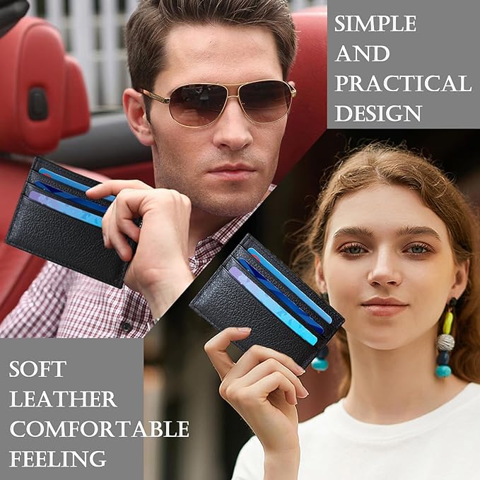 WOXVM Credit Card Holder Wallet RFID Blocking Slim Credit Card Cases Holder Premium Leather Minimalist Front Pocket Small Wallet with 6 Card Slots and 1 Pockets for Men Women (Black)