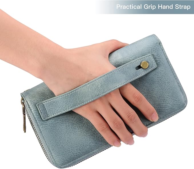 GAEKEAO Wallet for Women Clutch RFID Blocking Wristlet Leather Purse Large Capacity Credit Card Holder with Grip Hand Strap
