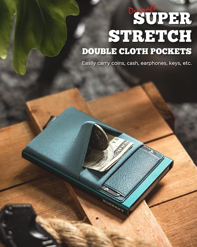 DUGRAFT Minimalist Card Wallet for Men, Slim Wallet Card Holder Pop Up Wallet with Money Front Pocket RFID Blocking Metal Credit Card Case for Men, Small Smart Wallet, Gift Box Packaging