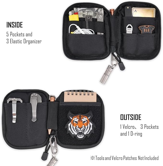 Sayram EDC Pouch, Pocket Organizer, Mighty Pouch for Men, EDC Bags with Patches, Small Tool Pouch with D-Ring