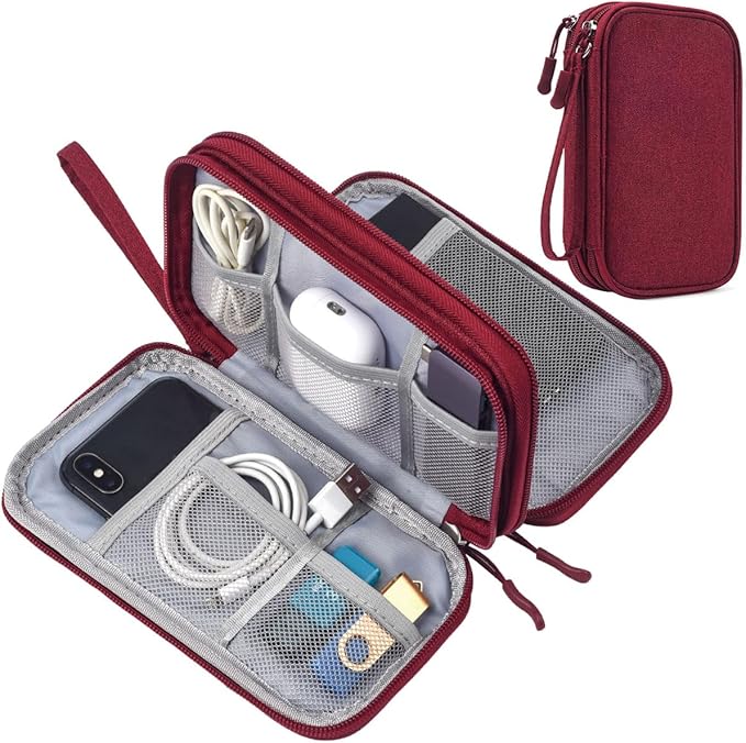 CAAORDKSO Electronic Organizer Travel Cable Accessories Bag, Case for Cable, USB, Cord, Charger, Phone, Power Bank, Earphone (Wine Red, Large)