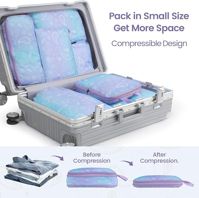 Cambond Compression Packing Cubes for Travel - Lightweight Expandable Travel Bags Luggage Organizers Travel Essentials Compression Cubes for Travel Space Saver for Carry on Suitcases Organizer
