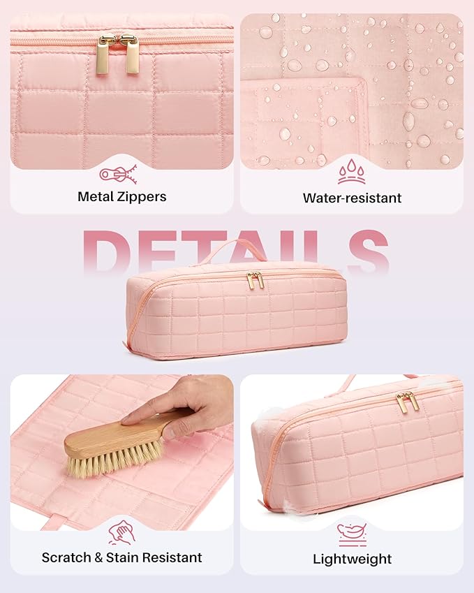 Hot Tools Travel Case with Heat Resistant Mat Pouch, Large Hair Tool Organizer Bag for Curling Iron Flat Iron Hair Dryer Hot Air Brush, Water Resistant Makeup Bag Gift for Women, Pink
