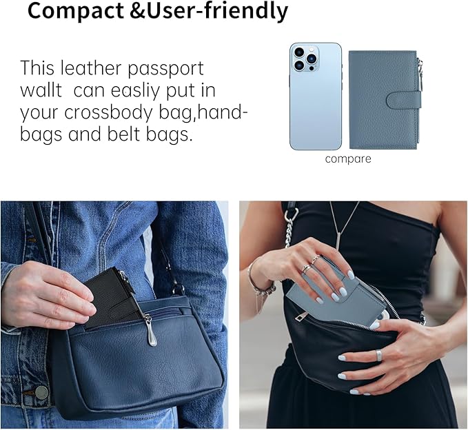Passport wallet and Card Slot Combo RFID Blocking Slim Leather Travel Passport Wallet for Men and Women with Zippered Coins Pocket Passport holder, Blue