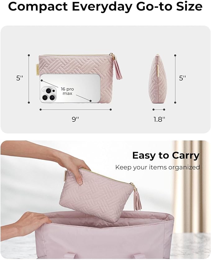 BAGSMART Small Cosmetic Bag, Elegant Roomy Makeup Bags,lipstick pouch,Zipper Pouch,Great Gifts for Women,Travel Waterproof Toiletry Bag Accessories Organizer Gifts (Pink-1 pcs)