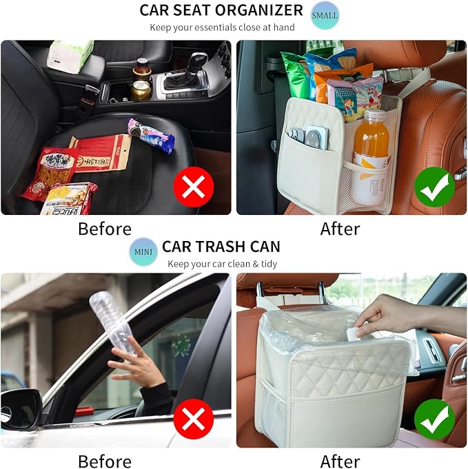 FrgKbTm Car Seat Back Hanging Bag Car Document Holder Multi-Pocket Bottle Bag Storage Box Organizer Travel Tidy Pouch Pocket Kids Beige