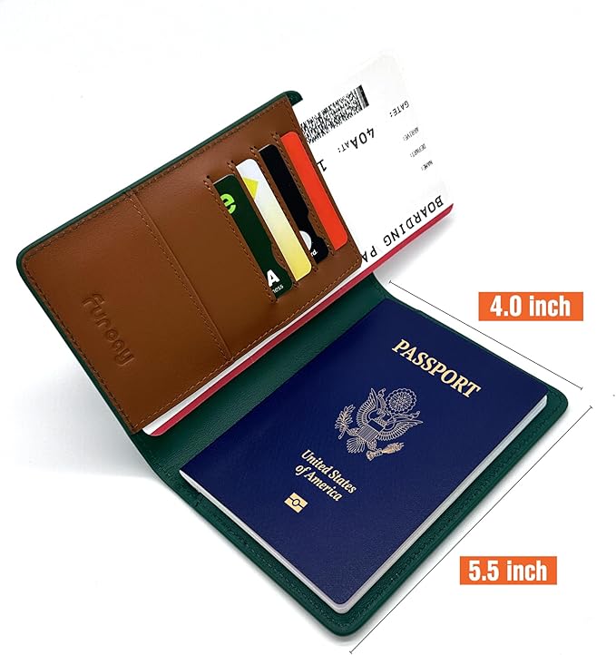 Slim Nappa Leather RFID blocking Passport Cover for Men and Women (Green/Brown)
