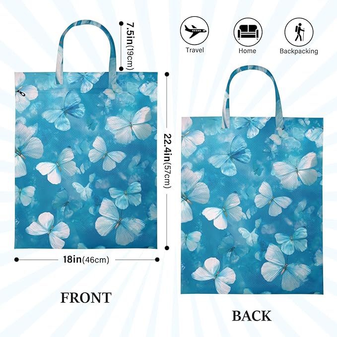Travel Laundry Bags 2 PC Wet Dry Bag with Handle Dirty Clothes Organizer for Swimsuits Beach Camping Waterproof Washable Ink Blue Butterfly