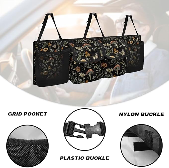 Mushroom Car Trunk Organizer Butterfly Large Capacity Car Organizer SUV Backseat Hanging Car Storage Bag with Lids Collapsible Cargo Storage Fit for Van,SUVs