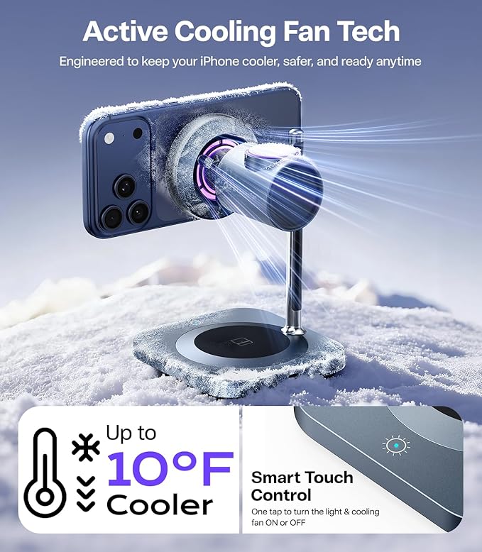 Qi2.2 Certified 25W Fast Charging Station with Cooling Fan, 3 in 1 Wireless Charger Design for MagSafe Charger for iPhone 17/16/S26 Ultra/Pixel 10, Charging Stand with 45W Adapter for iWatch & AirPods