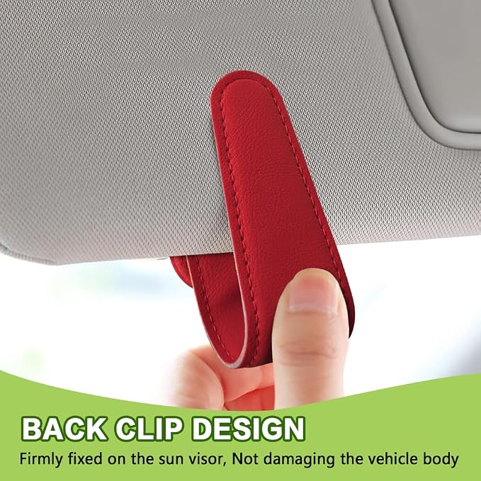 Sunglass Holder for Car, Sunglasses Clip for Car Visor, Magnetic Leather Vehicle Eyeglass Hanger Clip, Auto Ticket Card Glasses Organizer Clamp Accessories for SUV Sedan (Red)